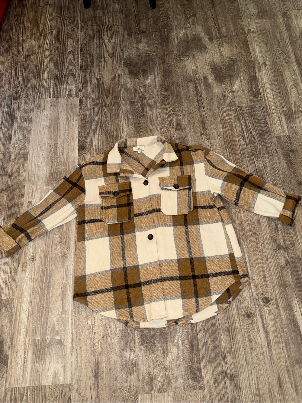 Plaid Shacket Jacket in Cream and Brown